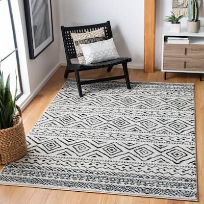 SAFAVIEH Tulum Shima Moroccan Boho Distressed Rug - Ivory/Black - 5' 3" x 7' 6"