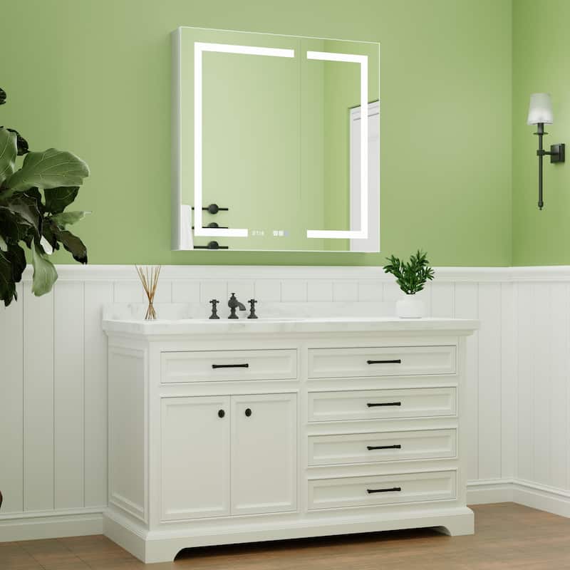 ExBrite LED Lighted Bathroom Medicine Cabinet with Mirror, Recessed or Surface