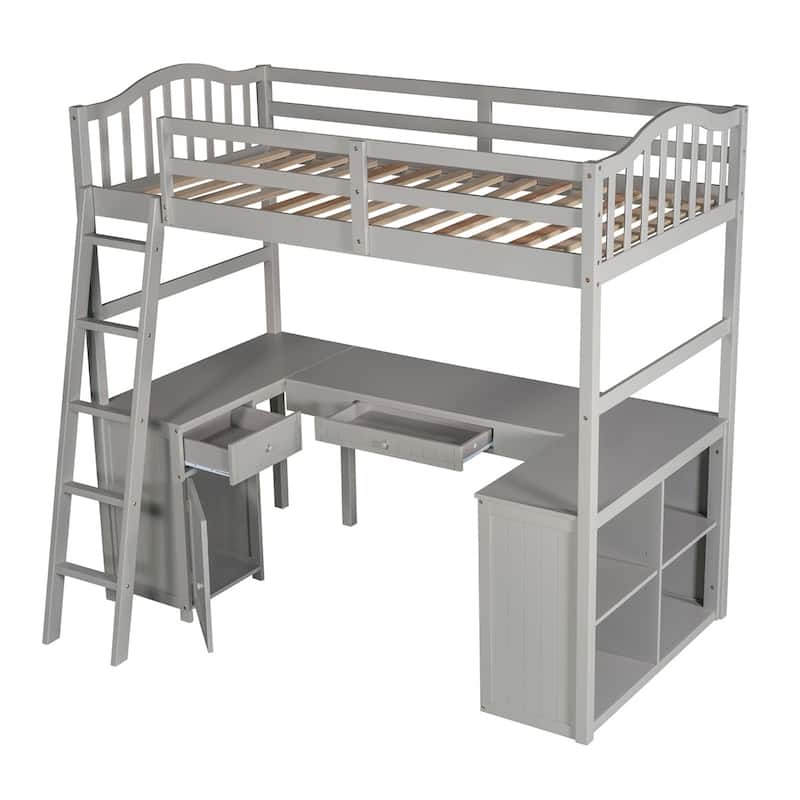 Merax Twin Loft Bed with Drawers, Cabinet, Shelves and Desk