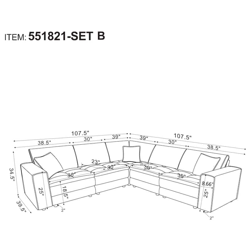 Atlantic 5-Piece Upholstered Modular Sectional Sofa Blue