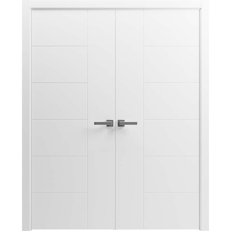 Interior Solid French Double Doors / Mela 0716 Painted White / Wood Interior Solid Panel Frame / Closet Bedroom Modern Doors - 42 x 80