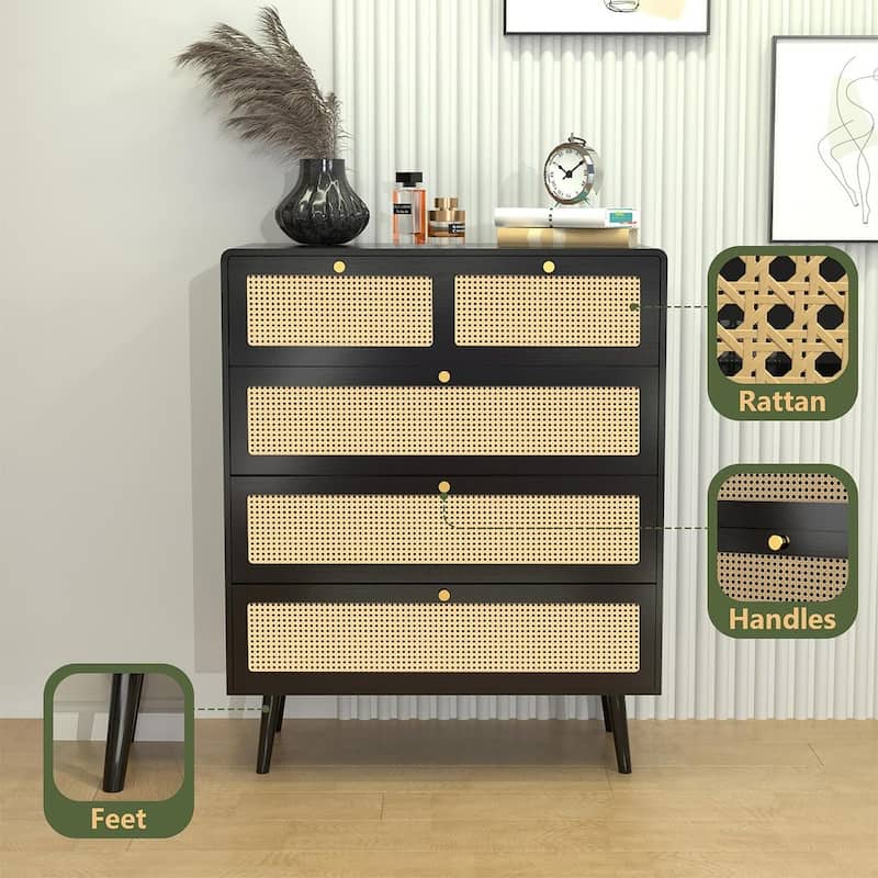 Modern Rattan Dressing Counter with Metal Handle Drawers