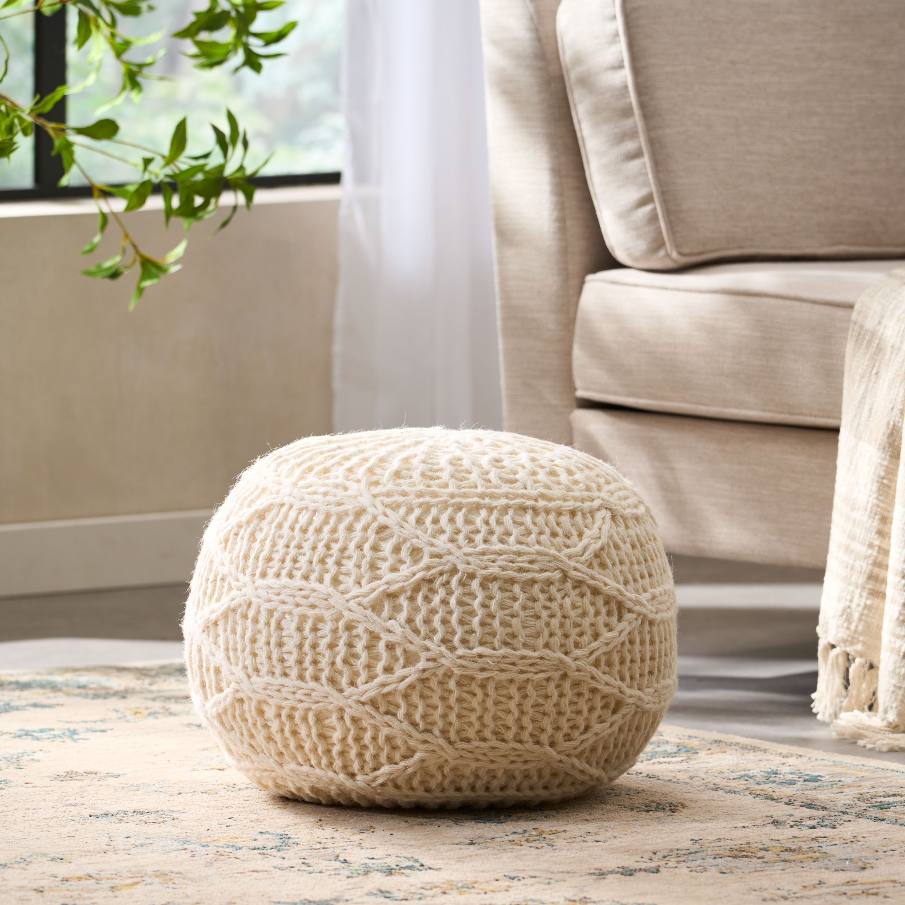 McCardell Handcrafted Boho Fabric Pouf by Christopher Knight Home