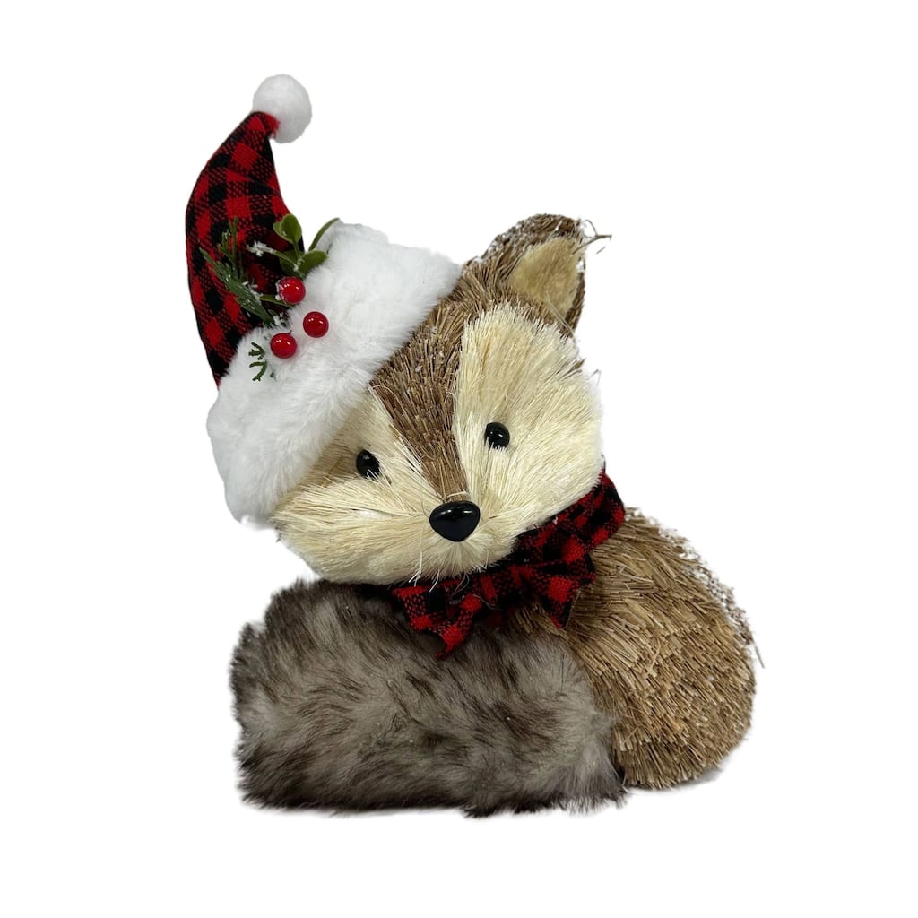 Straw Fox Christmas Tabletop Figurine - 12.5" - Brown and Beige