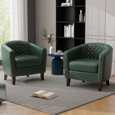 Faux Leather Barrel Accent Chair