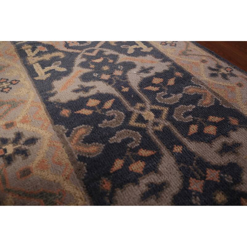 Blue Oushak Vegetable Dye Runner Rug Hand-Knotted Wool Carpet - 2'7" x 7'10"