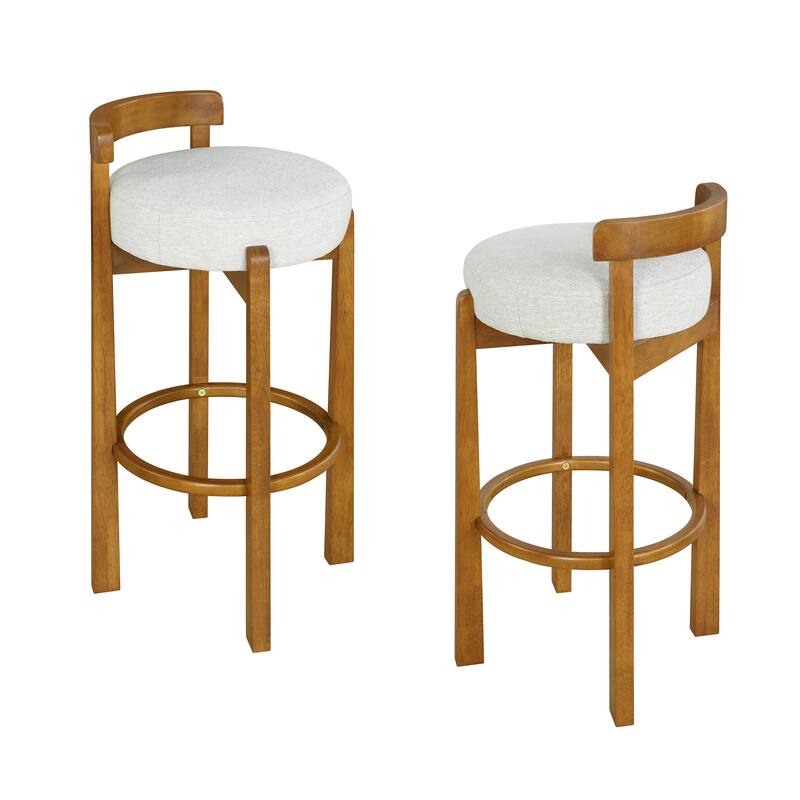 Roomfitters Elise Indoor Low Back Wooden Barstools with Ivory Upholstery, Set of 2 - Set of 2