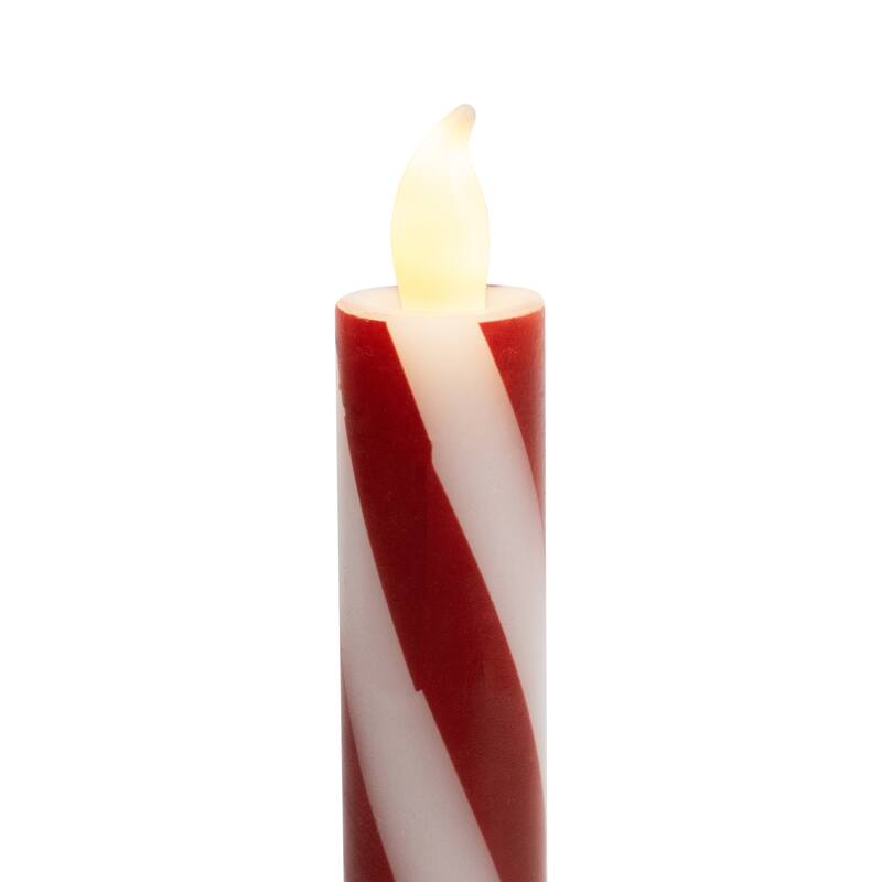 Flickering Candy Cane Striped Flameless Tapered Christmas Candles - 9.5" - Red and White - Set of 4