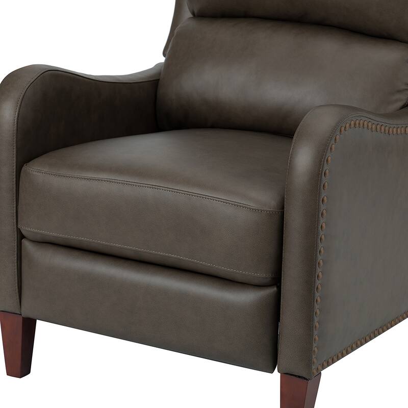 Brigida Cigar Genuine Leather Pushback Recliner with Nailhead Trim by HULALA HOME