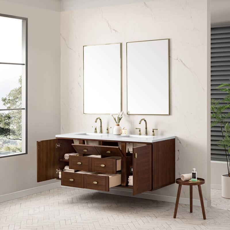 James Martin Vanities Amberly 60" Double Vanity, Mid-Century Walnut