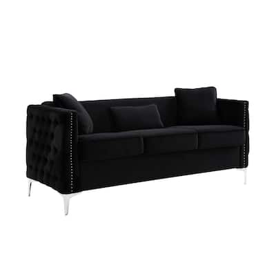 Velvet Sofa with 3 Pillows