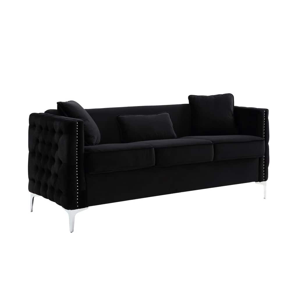 Velvet Sofa with 3 Pillows