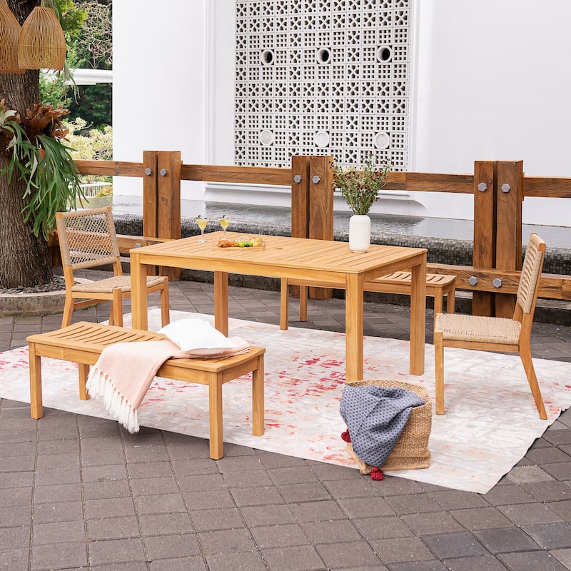 Cambridge Casual Paxton 5-piece Teak Outdoor Dining Set - Natural Teak/Honey Twist Wicker 
