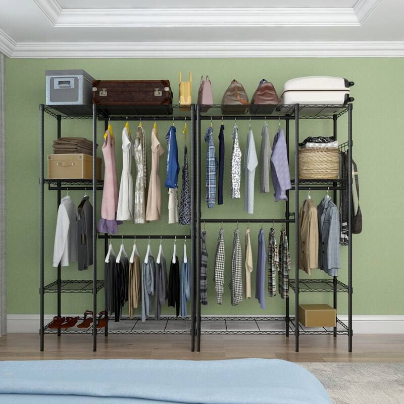 Closet Organizer Metal Garment Rack Portable Clothes Shelf Black - Black