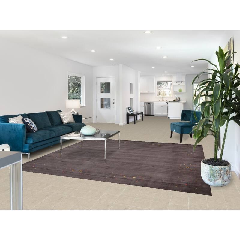 Earth Tone Gabbeh Indo Square Area Rug Hand-Knotted Wool Carpet - 8'2" X 7'10"