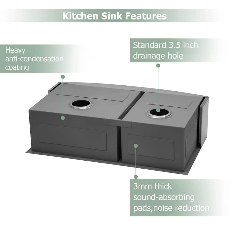 18-Gauge Stainless Steel 33 in. Double Bowl 60/40 Farmhouse/Apron Kitchen Sink with Bottom Grid - 33" L x 20" W x 9 "