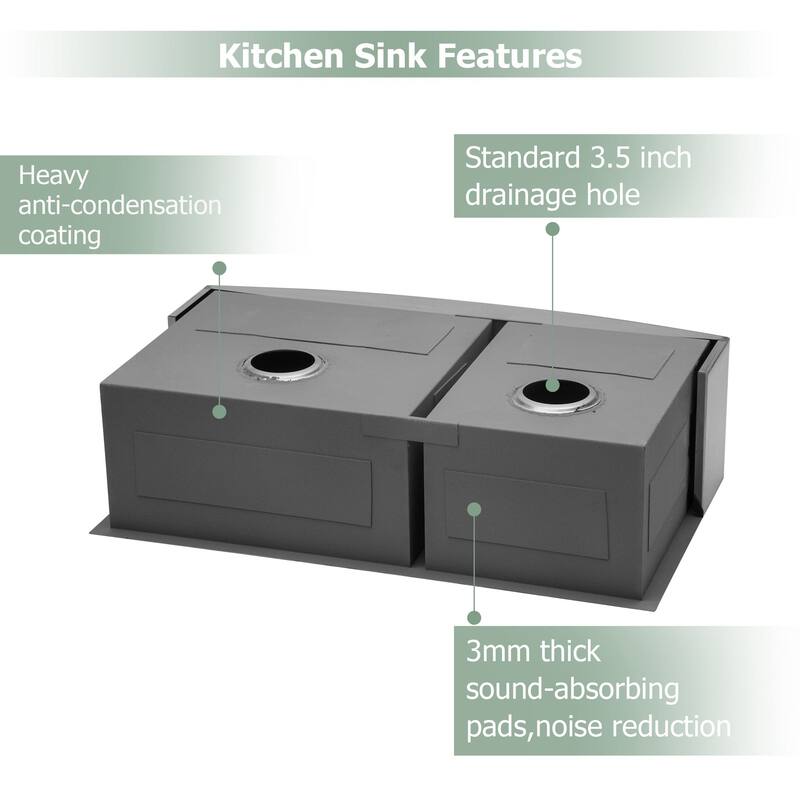 Stainless Steel 33" x 20" Double Bowl Farmhouse Kitchen Sink