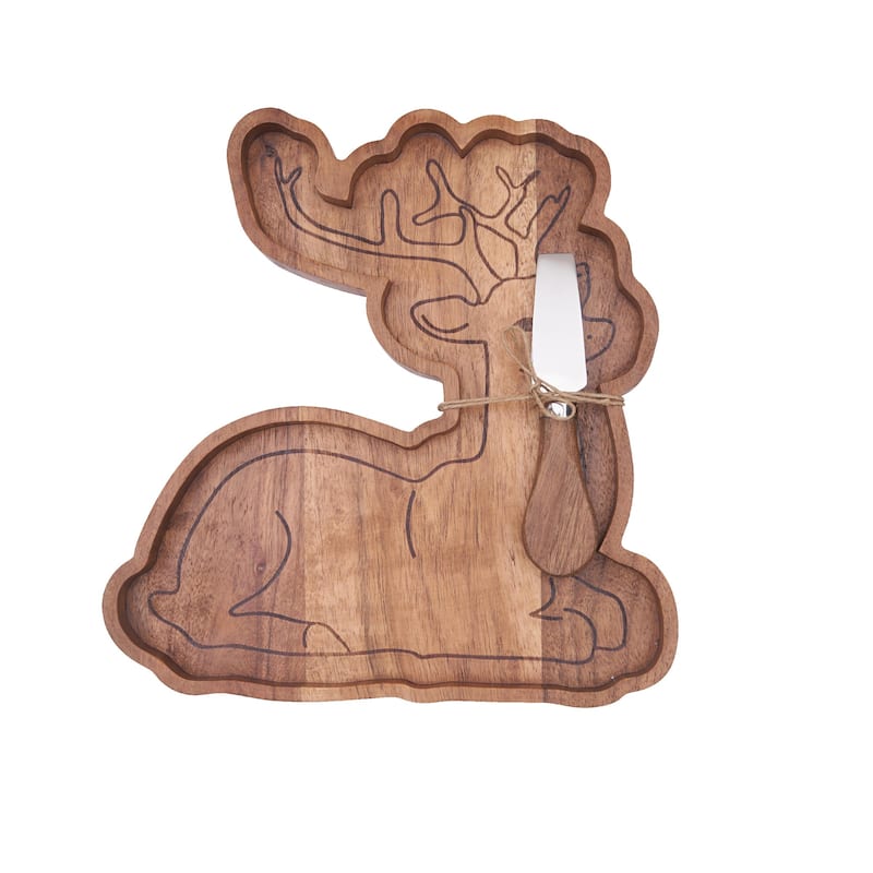 Reindeer Shaped Wooden Serving Board with Spreader 10.75 x11.00-in.