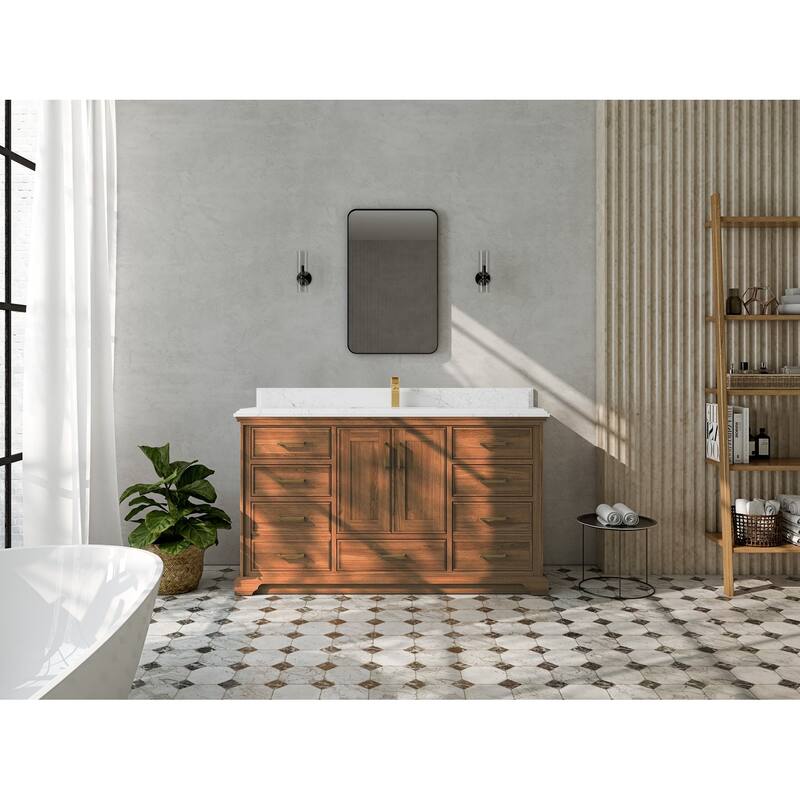 Willow Collections 60 in. W x 22 in. D Charlotte Teak Single Sink Bathroom Solid Teak Vanity with Countertop
