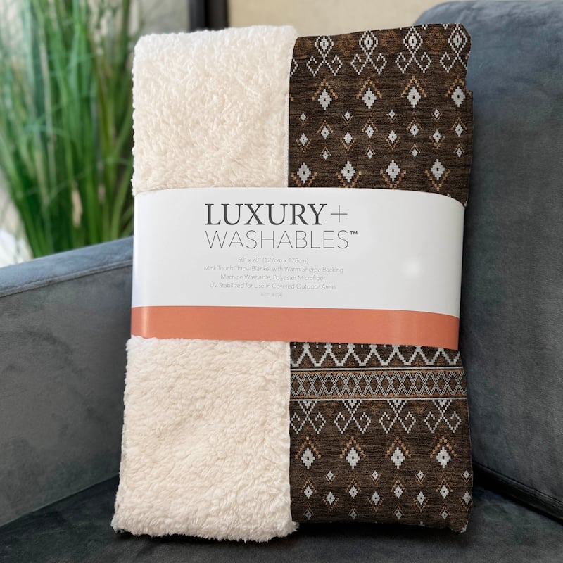 Premium Machine Washable Boho Moroccan Sherpa Throw Blanket