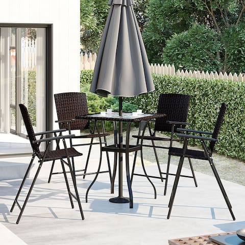 Outdoor 5-Piece Dining Table Set with Umbrella Hole and 4 Chairs