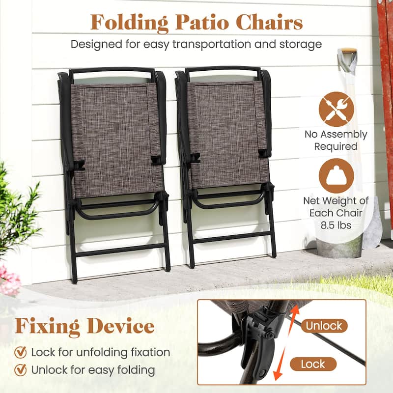 3 Pieces Modern Compact Patio Table with 2 Folding Chairs Set and Umbrella Hole for Small Spaces - 22" x 25.5" x 37"