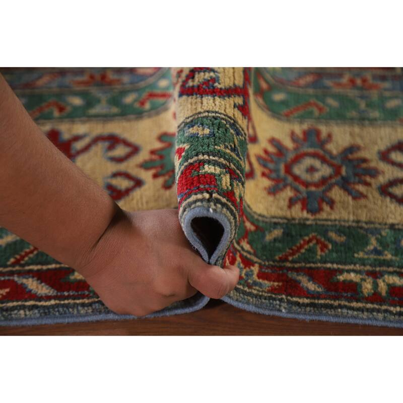 Hand Knotted Oriental 100% Wool Carpet Traditional Geometric Navy Blue & Blues Kazak Area Rug - 9' 9'' X 6' 6''