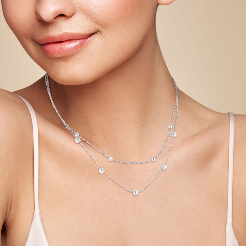 Soleil Sterling Silver Double Layer Ball Station Necklace