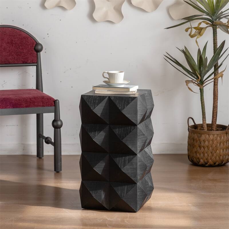 23.62" Wood Coffee Table with Embossed Pattern Design