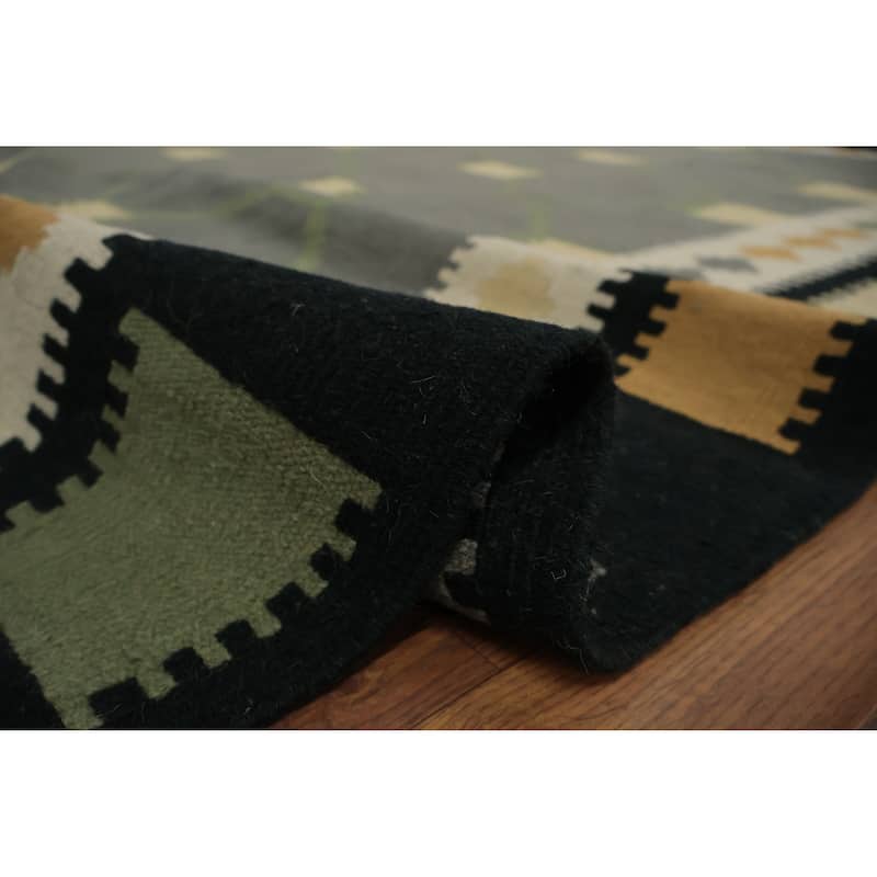 Hand Woven Oriental 100% Wool Carpet Southwestern Modern Greys & Charcoal Kilim Area Rug - 13' 0'' X 9' 10''