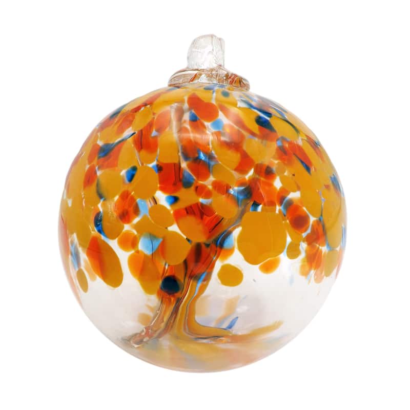 Tree Of Life 6In Aura Hand Blown Glass Ball With Stand