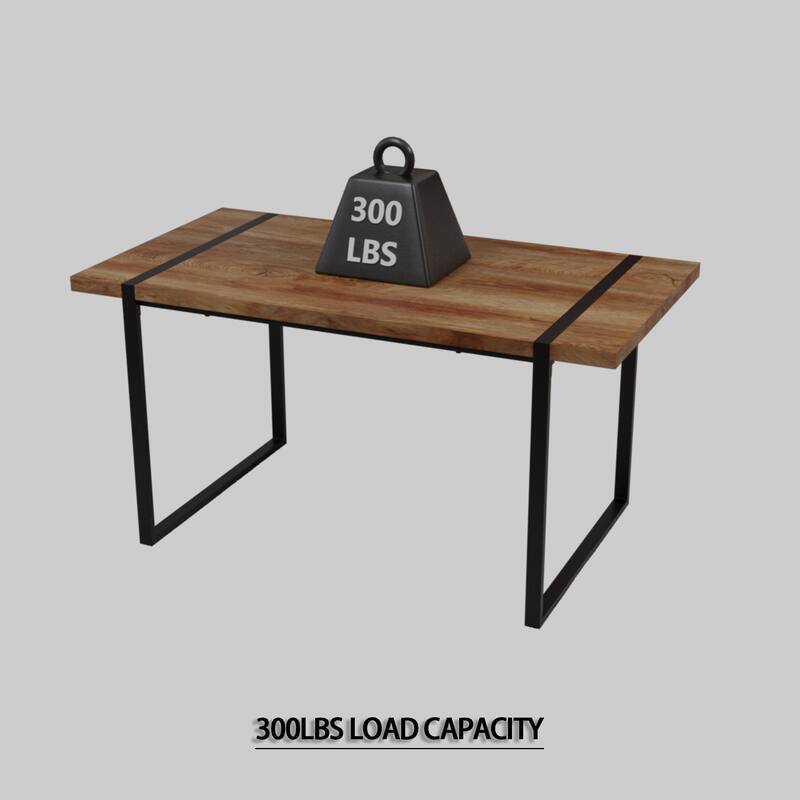 59 " dining table modern industrial rectangular, 1.5" thick engineering wood tabletop and black rectangular metal legs