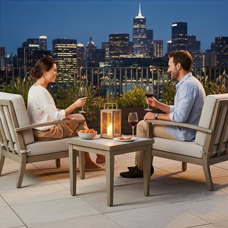 Inaya Outdoor Square End Table, Beige Sintered Stone, 24 Inch Brown