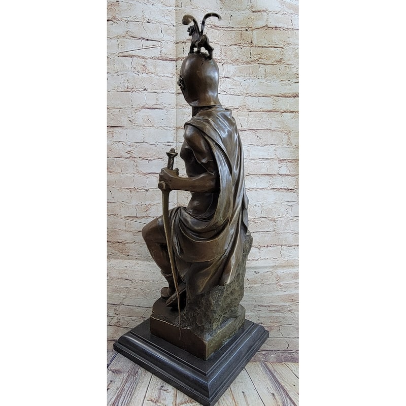 King Arthur Seated Ancient Warrior W/ Sword Griffon Helmet Bronze Statue Sculpture Decor