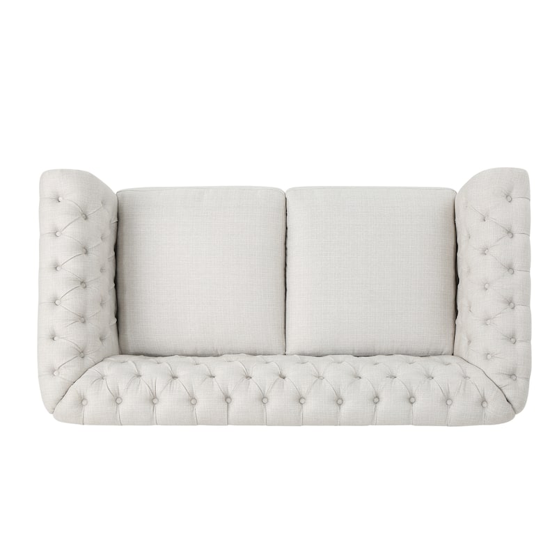 Beige Chesterfield Loveseat Button Tufted Sofa with Nailheads