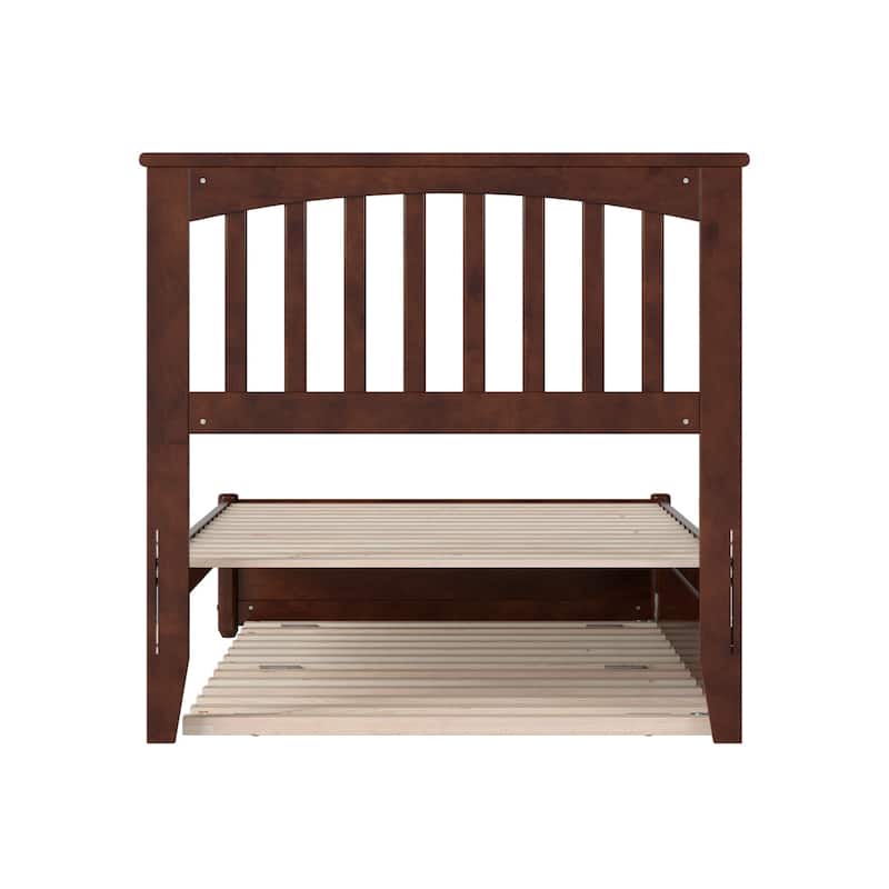 Twin Platform Bed with Trundle - Mission Style Bed, Walnut Finish, Vertical Slats & USB Charger