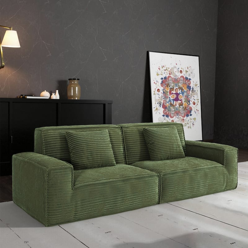 Anmytek Extra Large Modern Striped Fabric Green Sofa - Full Sponge High Rebound Vacuum Compressed