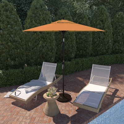 California Umbrella 7.5' Round Crank Lift Push Button Tilt Bronze Aluminum Patio Umbrella with Sunbrella Cilantro Fabric