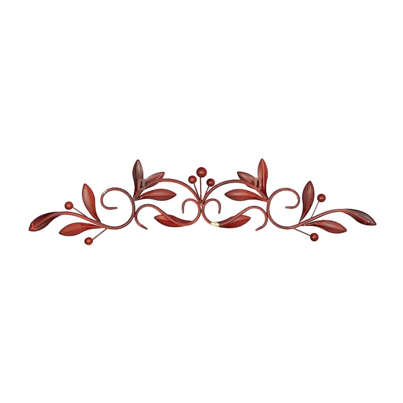 Metal Leaf Home Wall Decor with Scrolled Vine - Green or Red - Roche River Decor