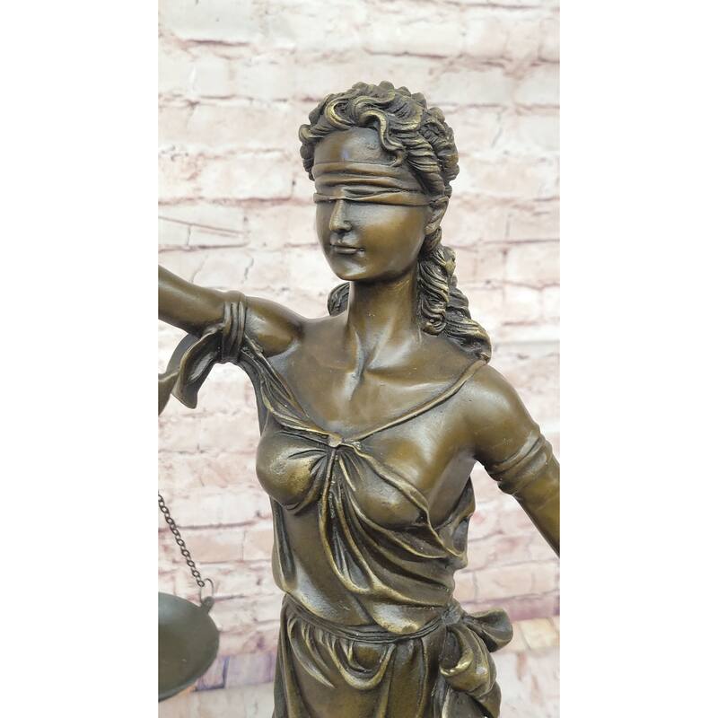 Justica Themis Blind Lady Of Justice Bronze Statue Sculpture On Marble Base By Mayer