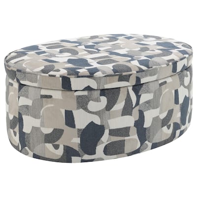Kito Oval Accent Ottoman, 39 Inch, Hidden Storage, Patterned Fabric