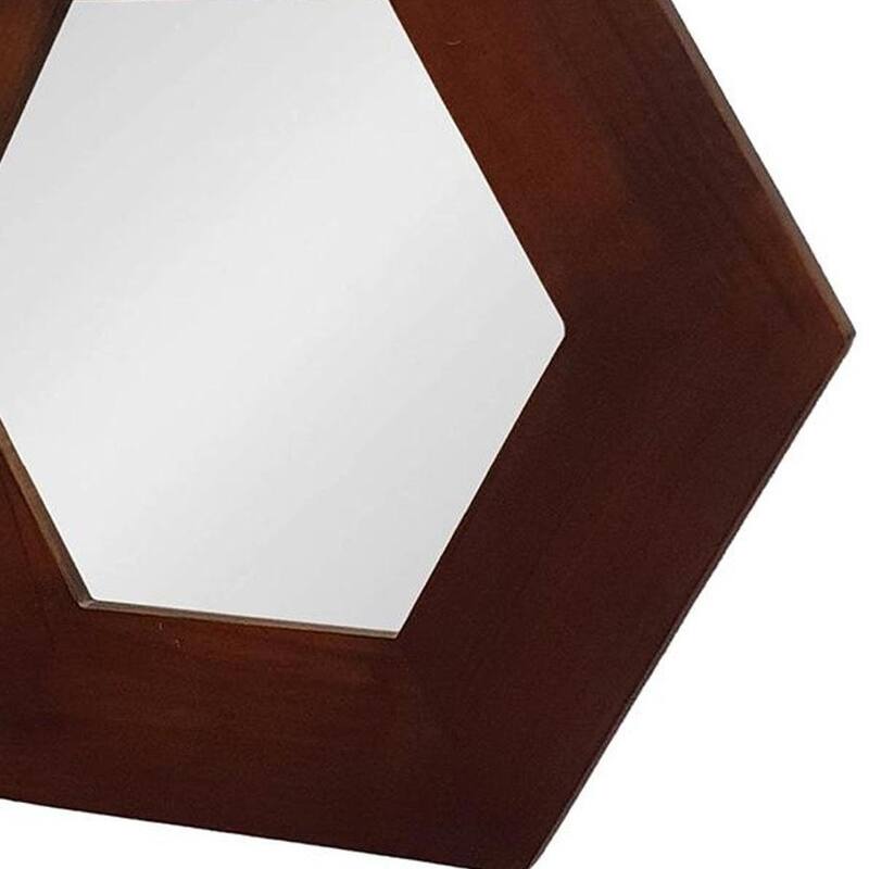 HomeRoots 19" Dark Brown Hexagon Solid Wood Framed Accent Mirror - 21.5' X '18.5' X '0.7