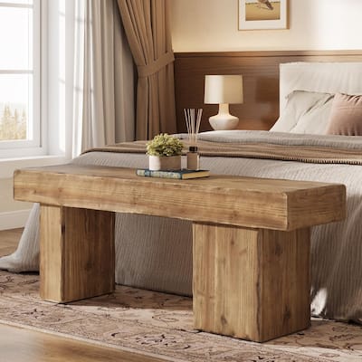 47" Thickened Solid Wood Bench, Rustic Farmhouse Entryway Bench with Artistic Legs