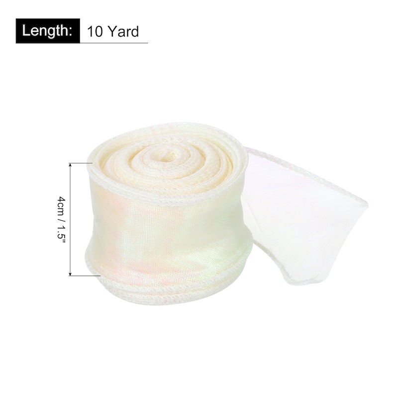 1.5 Inch 10 Yard Sheer Organza Ribbon Shimmer Chiffon Tulle Ribbons - Cream White - 1 1/2" x 10 Yard