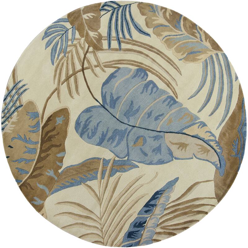 Domani Camila Ivory/Blue Tropics Hand-tufted Wool Area Rug - 7'6" Round