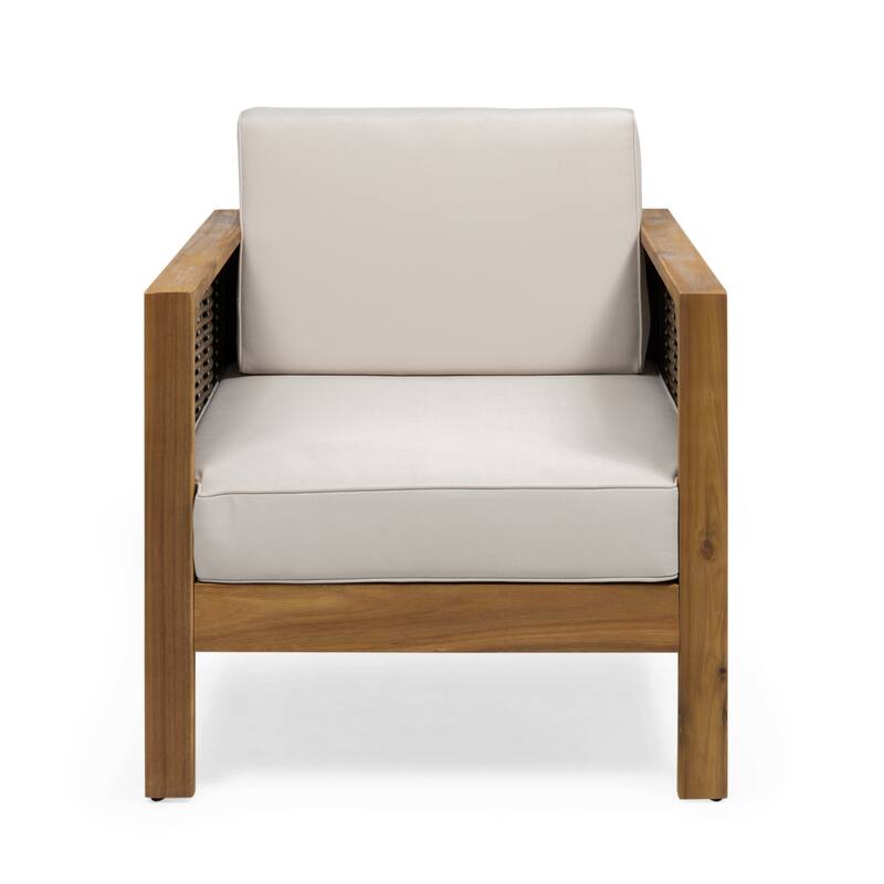 Linwood Outdoor Acacia Wood and Wicker Club Chair by Christopher Knight Home - N/A - Teak + Mixed Brown + Beige