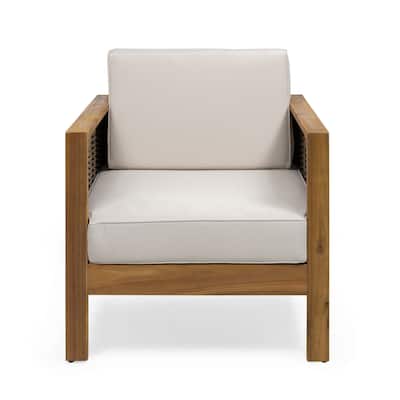 Linwood Outdoor Acacia Wood and Wicker Club Chair by Christopher Knight Home - N/A
