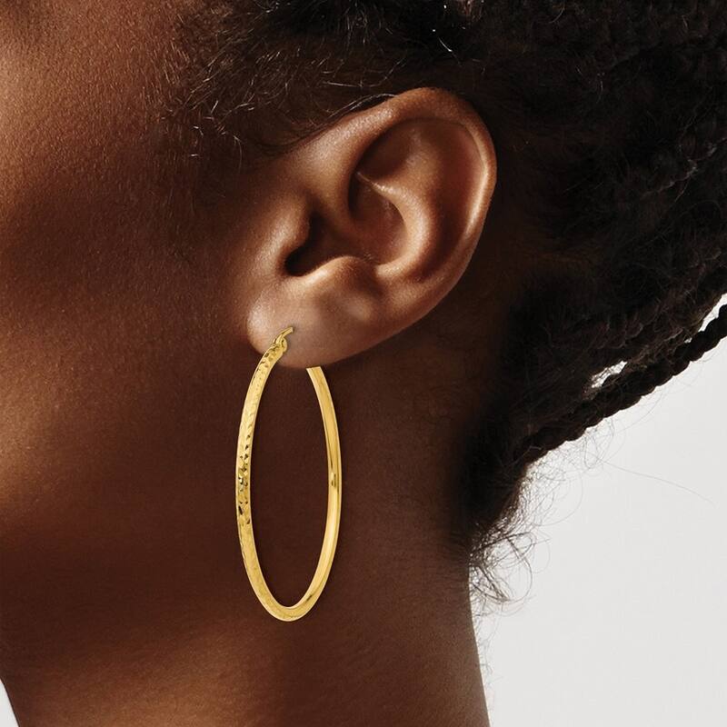 Curata 14k Yellow Gold Sparkle Cut Round Tube Hoop Earrings - 40x40mm
