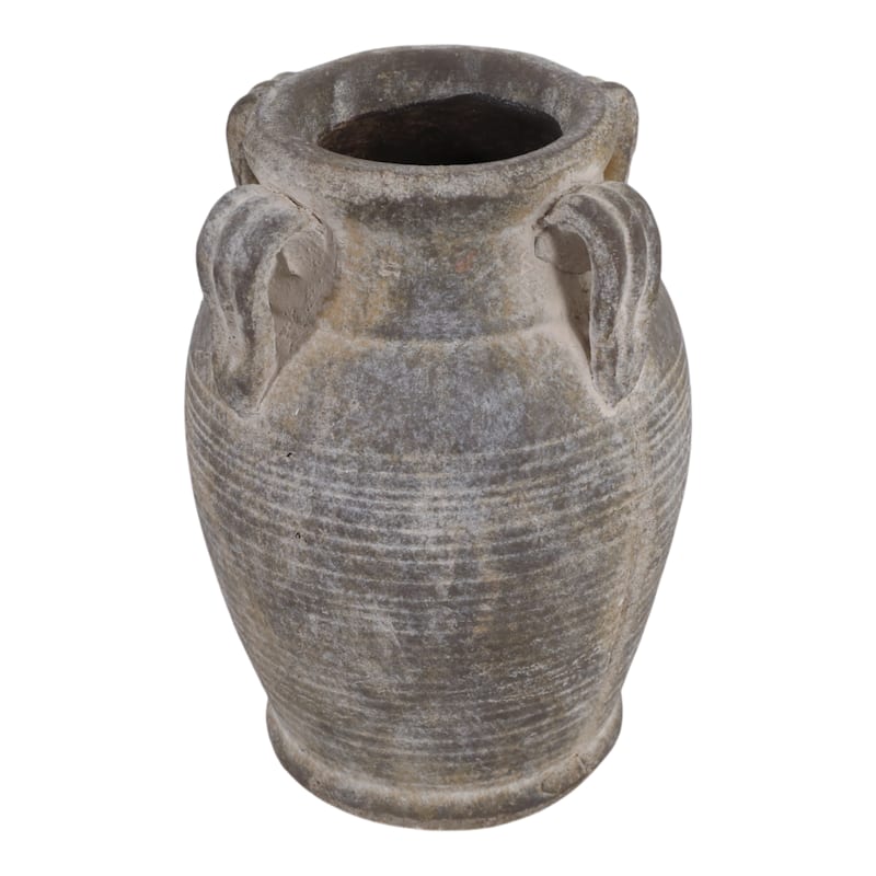 Terracotta Table Vase with Weathered Finish and Handles for Home Decor