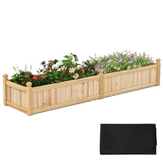 Costway Wooden Raised Garden Bed Outdoor Rectangular Planter Box with - See Details